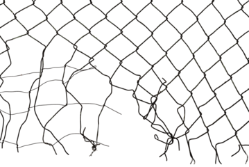 The texture of the metal mesh on a white background. Torn steel, metal mesh with holes