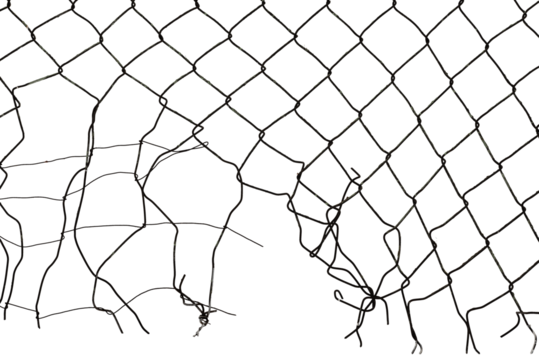 The texture of the metal mesh on a white background. Torn steel, metal mesh with holes