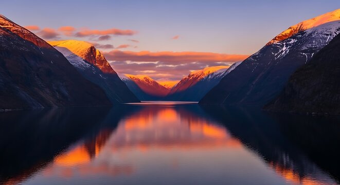 Serene Mountain Lake at Sunset - A Breathtaking Landscape Reflection.