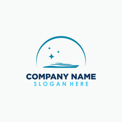 cruise ship and star logo template, traveling logo design