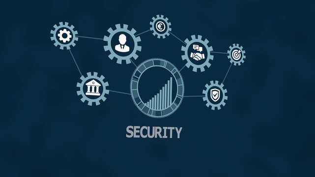 Advanced cybersecurity and data protection framework with business analytics gears and secure network connection concept for corporate digital infrastructure. - Powered by Adobe