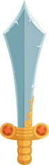 A sword with a gold handle and a blue blade