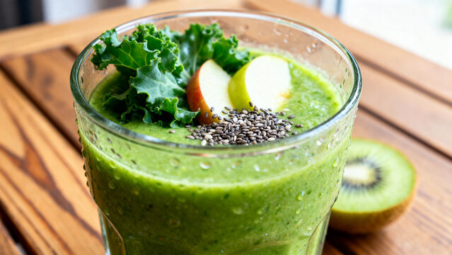 Green Smoothie with Kale, Apple, and Chia Seeds - Powered by Adobe