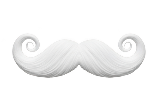 Elegant white mustache with curled ends isolated on transparent background