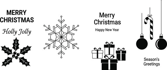 Minimalist Holiday Collection: Snowflakes, Gifts, Hanging Ornaments, and Typography