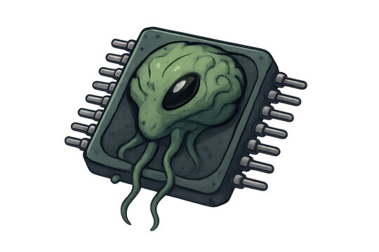 Alien brain cpu microchip hybrid technology concept