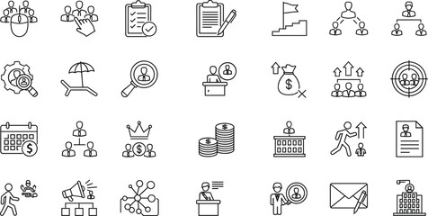 Human resources line icons, business management, recruitment, career development, vector symbol set