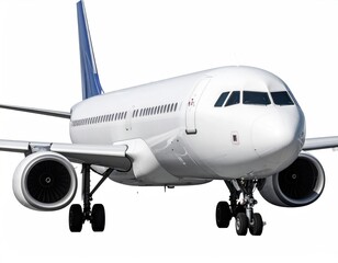 Obraz premium White airplane, dark blue tail, isolated on white backdrop