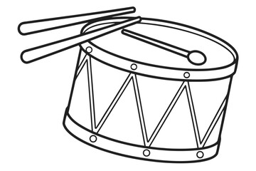 single toy drum icon, geometric cylinder with simplified sticks, clean minimal details, transparent background, stock-ready vector