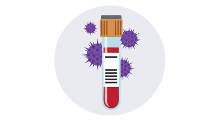 Medical Illustration of Blood Sample in Test Tube with Virus Particles Emphasizing Research and Healthcare Solutions for Infectious Diseases