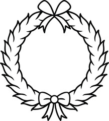 Black line art christmas wreath with bows vector