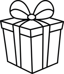 Simple black outline of a gift box with a bow present