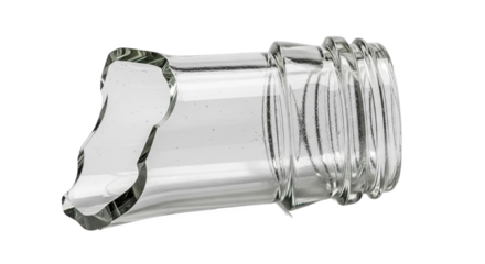 Broken glass bottle neck with threaded top and jagged edge—fragment from shattered container, relevant for safety, recycling, or forensic analysis