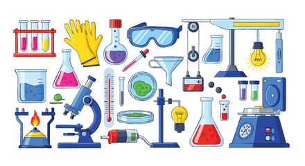 Science Laboratory Equipment Vector Illustration with Various Beakers and Tools Ideal for Research and Experimentation Projects showcasing the Scientific Method