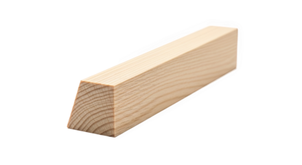 Trapezoidal wooden prism with visible grain and smooth finish—used in carpentry or construction for structural or decorative purposes