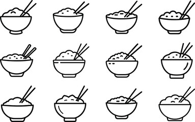 Minimalist Food & Drink Line Art Icon Set &ndash; Breakfast, Snacks, Coffee, Pastry, Pizza, Ramen, Wine, Asian Cuisine &ndash; Editable Black Outline Vector Bundle for Digital Use