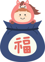 한국 붉은 말띠 새해 복주머니