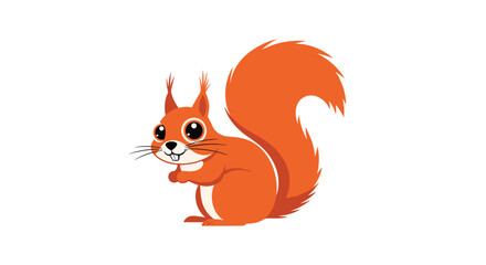 Very cute cartoon squirrel with large expressive eyes and a big fluffy tail standing and smiling on a white background.