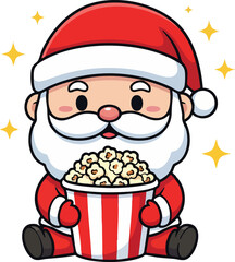 Adorable Chibi Santa Claus with Popcorn Vector