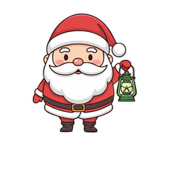 Adorable Chibi Santa Holding a Lantern Vector