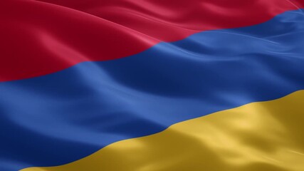 Waving Armenian flag gracefully blowing in the wind, a symbol of national pride and patriotic spirit, vibrant colors of red, blue, and gold