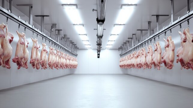 Spacious, modern meat processing facility showcasing efficient poultry production with advanced technology and hygiene standards for optimal food safety.
