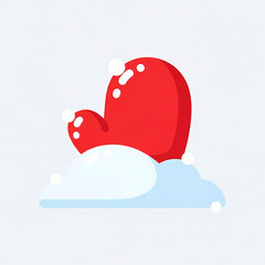 Red mittens resting on fluffy snow in winter landscape  