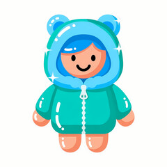 Cartoon character wearing a bear hooded parka in winter style  
