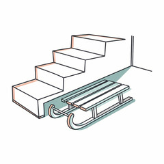 Sled placed under stairs in minimalist indoor setting  