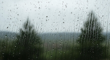 Raindrops on Window Glass with Blurred Landscape and Cinematic Light
