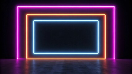 Neon lights glowing over dark shapes in minimalist room