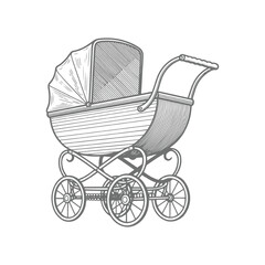 Vintage Baby Carriage Line Art Sketch