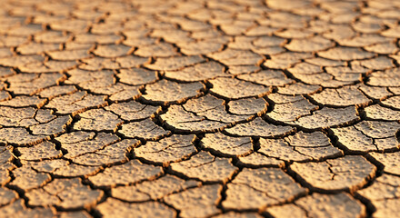 Close-Up Cracked Soil Texture After Rain with Warm Side Lighting