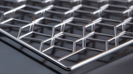 Close-up of a metal grid with a hexagonal pattern. the grid is made up of multiple rows and columns, arranged in a grid-like manner.