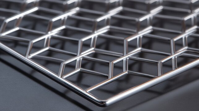 Close-up of a metal grid with a hexagonal pattern. the grid is made up of multiple rows and columns, arranged in a grid-like manner.