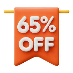 65_ sale Off Banner 3d icon in cartoon plastic style minimal isolated on transparent white background, clipping path