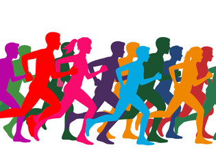 Colorful marathon runners race competition running exercise fitness sport
