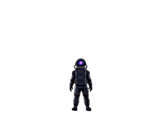 Astronaut standing in the darkness with purple light