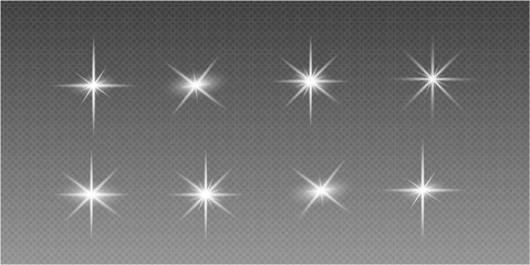 "Realistic Light Sparkle Overlay Set – Glowing Star Effect PNG for Photo Editing"