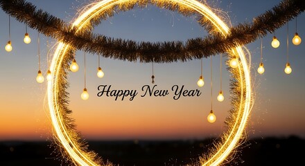 Glowing new year s eve celebration garland with lights and text isolated on white background