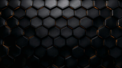 Abstract Dark Gray Hexagon Geometric Pattern with Golden Glimmer