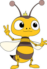 Cute Bee Mascot Showing Peace Gesture in a Friendly Cartoon Character Illustration