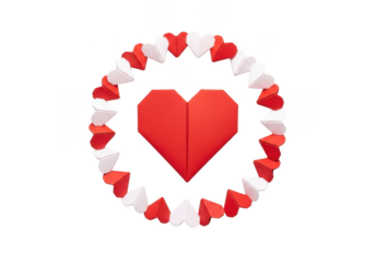 Origami heart with paper hearts isolated on transparent background