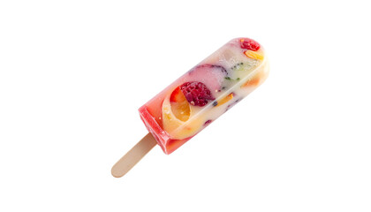 Fruit popsicle, colorful, embedded pieces. Black background