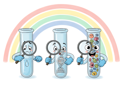 Cartoon test tubes with magnifying glasses rainbow - Powered by Adobe