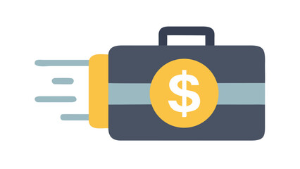 Flat icon of a briefcase with a dollar symbol representing business investment and capital