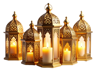 Arabesque Lanterns and Pillar Candle Arrangement PNG