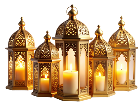 Arabesque Lanterns and Pillar Candle Arrangement PNG