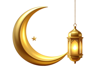 Minimal Gold Crescent Moon with Single Lantern Silhouette
