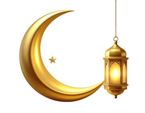 Minimal Gold Crescent Moon with Single Lantern Silhouette